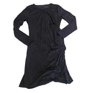 BTFBM Dark Blue Long Sleeve Bodycon Midi Dress Women’s Large Ruched Side